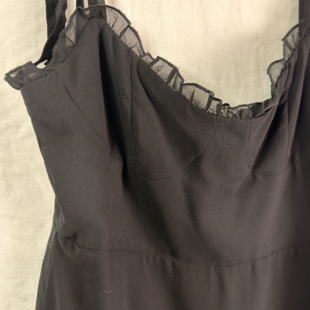 black mini dress sz l ruffle trim tie straps corset bust sheer hem goth coquette - Picture 8 of 8